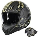 ILM Motorbike Motorcycle Helmet Full Face Modular Flip Up Vintage for Adults Men Women ATV UTV with 180° Reversible Chin Guard ECE Model-B707, Army Green, L