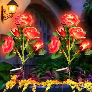 Anordsem Solar Outdoor Lights - 2 Pack Garden Decor Lights Waterproof Solar Garden Lights Red Rose Light for Garden, Patio, Yard, Flowerbed ,Pathway Decor