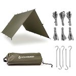 Aqua Quest Safari Tarp Kit - 100% Waterproof Lightweight SilNylon Bushcraft Camping Shelter - Olive Kit, 3 x 3