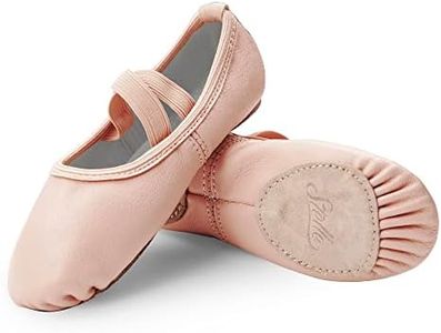 Stelle Ballet Shoes for Girls Dance Slippers Genuine Leather Ballerina Shoes for Toddler/Little Kid/Big Kid(3ML, Ballet Pink No-tie)