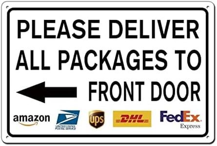 Please Deliver All Packages to Front Door Left Arrow Delivery Sign for Outdoor Use 8x12 Inch, Delivery Instructions Metal Signs Indoor/Outdoor Use, Outdoor Porch Signs