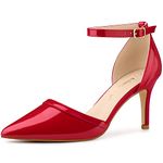 Allegra K Women's Pointy Toe Ankle Strap Stiletto Heels Red Pumps 10 M US