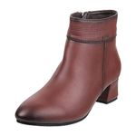 Mochi Women Maroon Leather Ankle Boot UK/4 EU/37 (31-82)