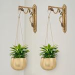 DecorTwist Hanging Planter 3.7 Inch Pack of 2 | Metal Planter Indoor Outdoor Hanging Baskets | Hanging Flower Pot with Chain for Balcony Living Room Plant Hangers for Home Garden Decor (Gold)