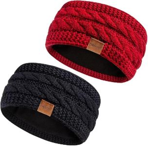 Hatromm Winter Headbands for Women Wool 2 Pack, Ear Warmers for Women Headband Knit Thick Fleece Lined, Cold Weather Warm Ear Muffs(Black+Red)