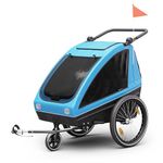 Klarfit GoKiddo Bike Trailer for Kids - 2-in-1 Bicycle Trailer & Buggy, Adjustable Seats, Brakes, 40kg Capacity, Rain & UV Protection, Foldable, Blue