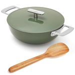 Ember Cookware Arcilla Ceramic Non Stick Kadai 24cm | Metallic lid | Stainless Steel Handles | 1x Spatula | Induction Safe | Non Toxic Deep Frying Pan | PFAS & PTFE Free | Capri Series | Green