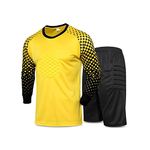 Freebily Kids Padded Goalie Shirt with Shorts Set Football Soccer Goalkeeper Jersey Tracksuit Sports Training Uniform Yellow 11-13 Years