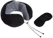 Amazon Basics Premium Travel Neck Pillow + Sleeping Eye Mask Combo with a Portable Bag| Comfortable| Soft Velvet Fabric I Black & Grey