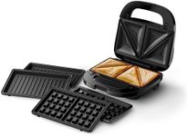 Philips 5000 Series Sandwich Maker - 3 Plate Sets for Paninis, Sandwiches, and Waffles, Nonstick Grill Plates, Cut-and-Seal, 750W Power, Black (HD2350/80)