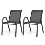 GiantexUK Garden Dining Chairs Set of 2/4, Metal Frame Outdoor Chairs with High Backrest & Armrests, Stacking Textilene Fabric Chairs for Patio Backyard Poolside Lawn (2, Black)