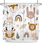 Arrebolart Kids Woodland Boho Fabric Shower Curtain Set for Bathroom Funny Forest Animal Rainbow Kids Bathroom Decor Cute Fun Shower Curtain Waterproof Polyester with Hooks, 72Wx72L