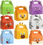 Mocoosy 24PCS Animal Party Favor Treat Boxes, Thickened Cardboard Gift Boxes Candy Snack Goodie Bags for Kids Birthady, Recycled Paper Gable Box with Handles for Jungle Safari Zoo Theme Party Supplies