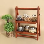 LLUXREEM™ Foldable Rosewood Wooden Organizer for Storage| Double Tray Kitchen Rack | Wooden Rack for Kitchen - 16x12x8.3 inches