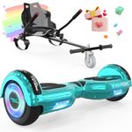 MEGA MOTION Hoverboard 6.5 inch with Hoverkart for children and teenagers, self-balancing Eclectic Scooter easy to control, non-slip, LED lights, Bluetooth speaker. (Green + black)
