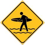 Surfer Crossing 12" x 12" Tin Road Sign Beach Home Bar Hang Ten Surf's Up Decor