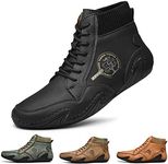 NUHEEL Mens Ankle Boots Casual Loafers Shoes Vintage Hand Stitching Comfort Driving Shoes Soft Leather Ankle Chukka Boots Breathable Lace-up Flats Oxford Shoes Anti Slip Walking Shoe for Work Office