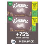 Kleenex Ultra Soft Tissues Mega Pack, 112 Sheets per box – Beautifully Soft And Silky Tissues - 12 boxes per case