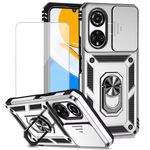 Yodueiv for Honor X7 Case, CMA-LX2 CMA-LX1 Case with Tempered Glass Screen Protector and Slide Camera Cover, Magnetic Ring Car Mount Holder Kickstand Protective Cases Cover for Huawei Honor X7 Silver