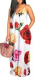 HugeNice Sexy Colorful Maxi Dresses for Women Floor Length Plus Size Beach Sundresses, 10542white, Medium