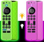 [2 Pack] Remote Cover, Silicone Remote Case for Firestick 4K Max (2nd)/ Toshiba/Insignia/Omni (QLED) or TV 4-Series, Anti Slip Shockproof Remote Cover Case with Lanyard (Glow Green & Glow Purple)