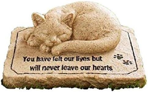 CT DISCOUNT STORE Cat Memorial Stone Cold Cast Ceramic Memorial Garden Backyard (Flower Greenery Cat)