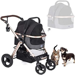 HPZ Pet Rover Prime 3-in-1 Luxury Dog/Cat/Pet Stroller (Travel Carrier + Car Seat +Stroller) with Detach Carrier/Pump-Free Rubber Tires/Aluminum Frame/Reversible Handle for Medium & Small Pets (BLACK)