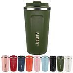 SUNTQ Coffee Mug to Go Thermal Stainless Steel Thermal Mug Double Wall Insulated Coffee Cup On the Go Rice Cup with Leak-proof Lid Reusable and Environmentally Friendly, Green 510 ml