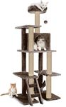 Purrway Multi-Storey Fur Fabric Kitten Cat Tree - Stairs | Hammock | Condo | Top Perch | Furry Balls | Scratching Posts (Height 60 Inch) (Brown - FURR-57)