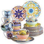 vancasso Jasmin Patterned Dinner Set - 32 Pieces Porcelain Dinnerware Set Moroccan Crockery with 10.5 inch Dinner Plate 8 inch Dessert Plate 23oz Bowl and 12oz Mug, Service for 8