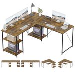 Homall Gaming Desk 240CM,Corner Desk with Storage Shelf,l Shaped Desk,Pc desk，Study table，Suitable for both Study and Home Office,Brown