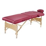 GreenLife® Basic™ 28 Inches Width Height Adjustable Portable 2 Fold Massage Reiki Facial Table Bed with Free Carrying Bag & Head Rest & Arm Rests (All Included, Wine Red)