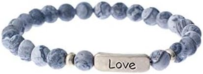 NTLX Christian Bracelets for Women – Love Bracelet – Natural Stone Stretch Prayer Bracelet – Inspirational Message Jewelry - Great Gift (Gray/Black)