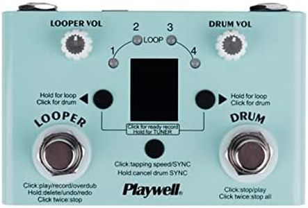 Playwell Drum Machine Looper with Tuner - 11 Minutes Looper 30 Drums - Link app to customize, edit and share drum codes - two kinds of power supply - Headphone Jack，digital display，LED indicator