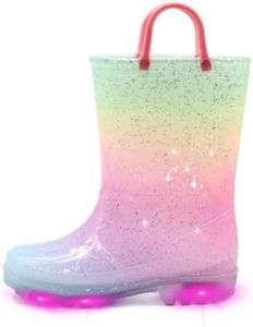 EUXTERPA Toddler-Kids Waterproof Light Up Rain Boots Patterns and Glitter Boots with Handles for Girls Toddler Size 8 Pink Gradient