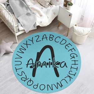 lanleay Custom Name Alphabet Design Nursery Rug for Baby Room Decor: Personalized Blue Toddler Rugs for Baby Boys Girls - Customized Newborn Rugs for Baby Playrooms Personalized Gift
