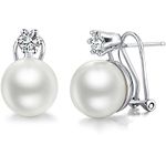 White Real Pearl Earrings 925 Sterling Silver Button Freshwater Cultured Pearl Stud Earrings