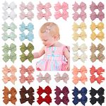 JOYOYO 50 Pcs Baby Hair Clips Small Size 2 Inch Bow Clips for Baby Girl Toddlers Non-Slip Baby Clips Full Ribbon Covered Baby Care Clips Craft Bows, Baby Girl Hair Clips