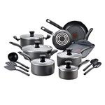 T-Fal 2100097947 FBA_A821SI64 B167SI Initiatives Nonstick Inside and Out Dishwasher Oven Safe Cookware Set, 18-Piece, Charcoal, Aluminum, Black