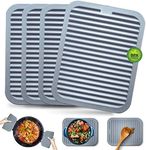 Walfos Silicone Trivets For Hot Pots and Pans - 4 Pack Hot Pads for Kitchen Counter, (27×21cm) Heat Resistant Silicone Table Mat -Multi-Purpose trivets for Hot Dishes Silicone Pot Holders Mat, Gray