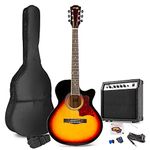 Max Electro Acoustic Guitar Set with 40W Amplifier, Full Size Dreadnought Cutaway, Digital Tuner, and Gig Bag, Showkit Sunburst