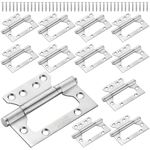 12Pcs Door Hinges, 4 x 3 Inch Heavy Duty Non Mortise Door Hinges, Stainless Steel Silver Brushed Nickel Flush Door Hinges with Screws for Furniture