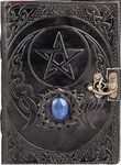 URBAN LEATHER Pentacle Pentagram Wiccan Journal Lapis Gemstone Studded 3 Moon Celtic Star Black Book of Shadows Diary, Blank Unlined Pages, 18 x 13 cm, easily fits in handbag