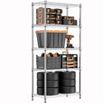 MZG Steel Heavy Duty 5-Tier Utility Shelving Unit Steel Organizer Wire Rack for Home,Kitchen,Office,Chrome 35 D x 60 W x 158.7 H (cm)