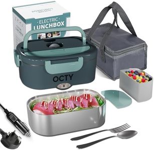 OCTY Electric Heated Lunch Box 1.5L Stainless Steel Food Warmer & Electric Lunchbox for Car (12V) Lorry (24V) & Home (230V) - Self Heating Hot Food Lunch Box for Work, Travel & Drivers Green