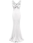 MUXXN Women's 1950s Vintage Sleeveless Ruffle V Neck Mermaid Hem Cocktail Evening Gowns Dresses…, Milky White, XX-Large