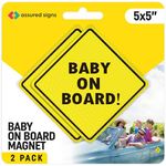 ASSURED SIGNS Baby On Board Magnet for Car - Essential Magnetic Sticker Sign for Bumper - 2 Pack, 5" by 5" - Bright Yellow and Reflective - Best Safety Sign Accessories for Cars