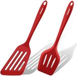 Anaeat Slotted Spatula Set of 2, Flexible Silicone Spatula Turner with strong Steel Core for Non Stick Cookware, Fish Egg Pancakes Turners for Flipping, Turning, Frying - Heat Resistant to 480°F (Red)