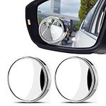 2 Pcs Blind Spot Mirrors, 360° Rotate Sway Silver Round Curved Convex Wide Angle Mirror, Waterproof HD Crystal Glass Blindspot Mirrors for Car, SUV Trucks Traffic Safety