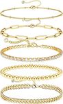 DEARMAY Gold Bracelets for Women 14K Real Gold Jewelry Sets for Women Cute Tennis Beaded Bracelets for Women Cuban Link Paperclip Chain Dainty Bracelet Pack Gifts for Women